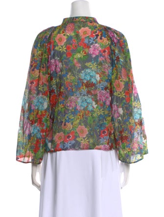 Warm Floral Print Mock Neck Blouse