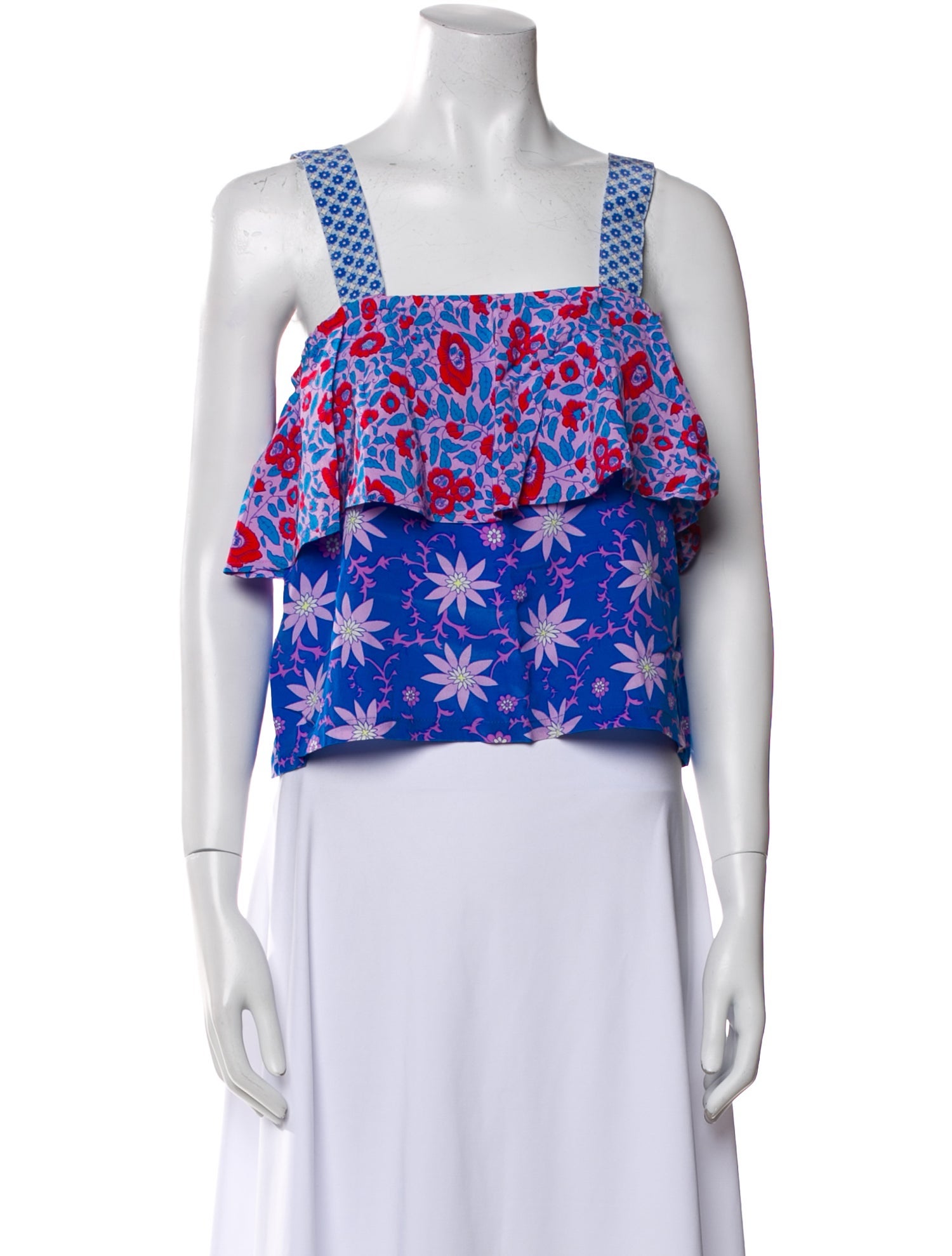 Warm Floral Print Square Neckline Crop Top