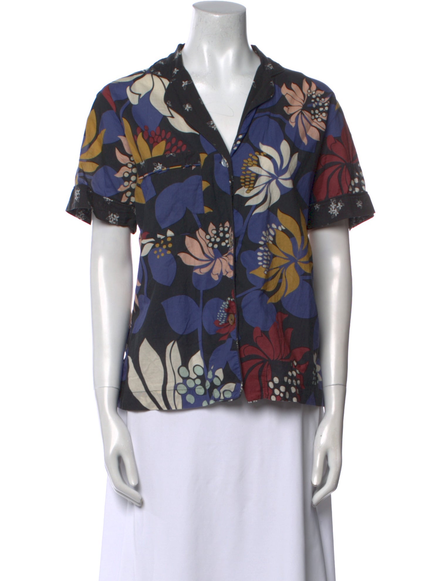 Warm Floral Print V-Neck Blouse