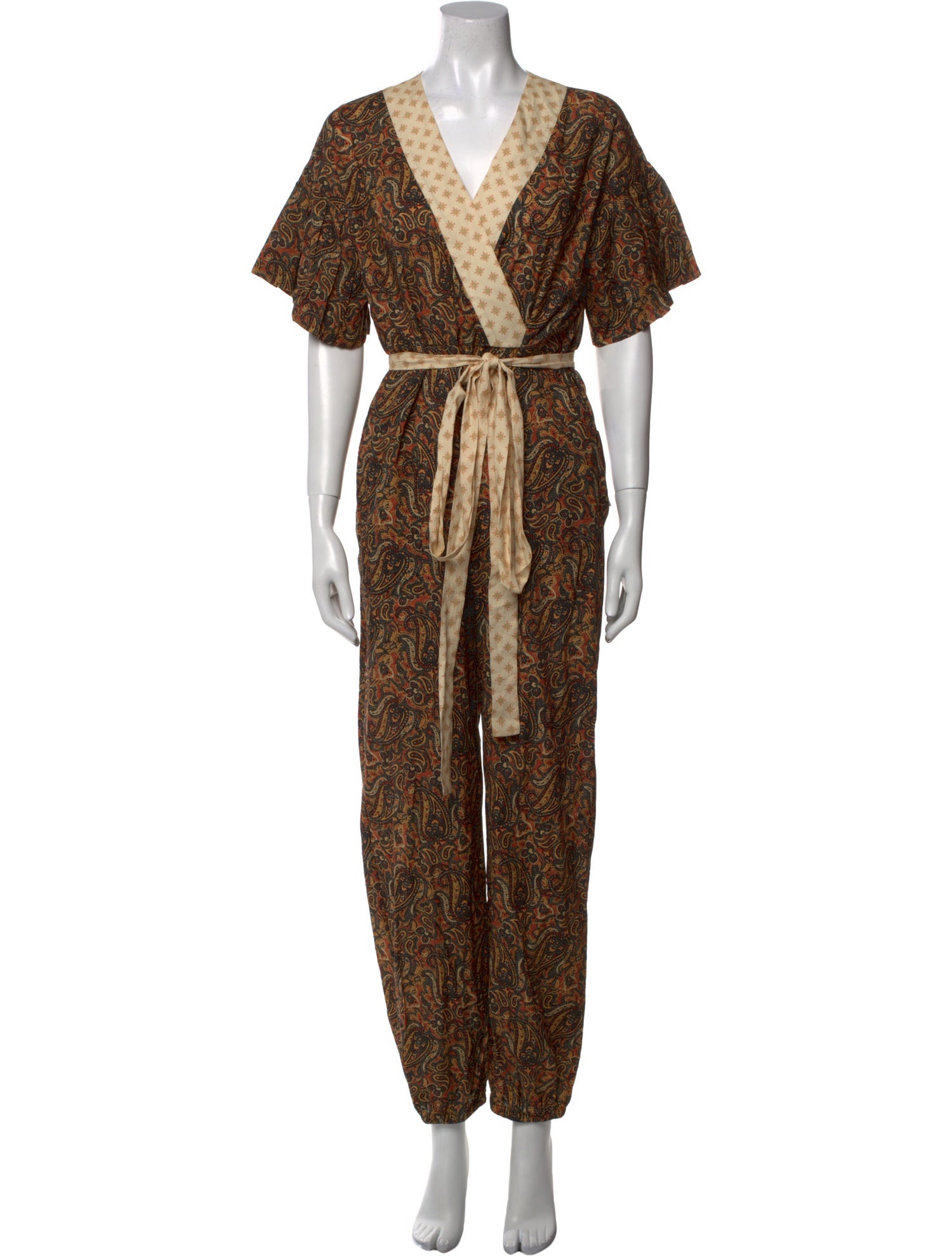 Warm Paisley Print V-Neck Jumpsuit w/ Tags