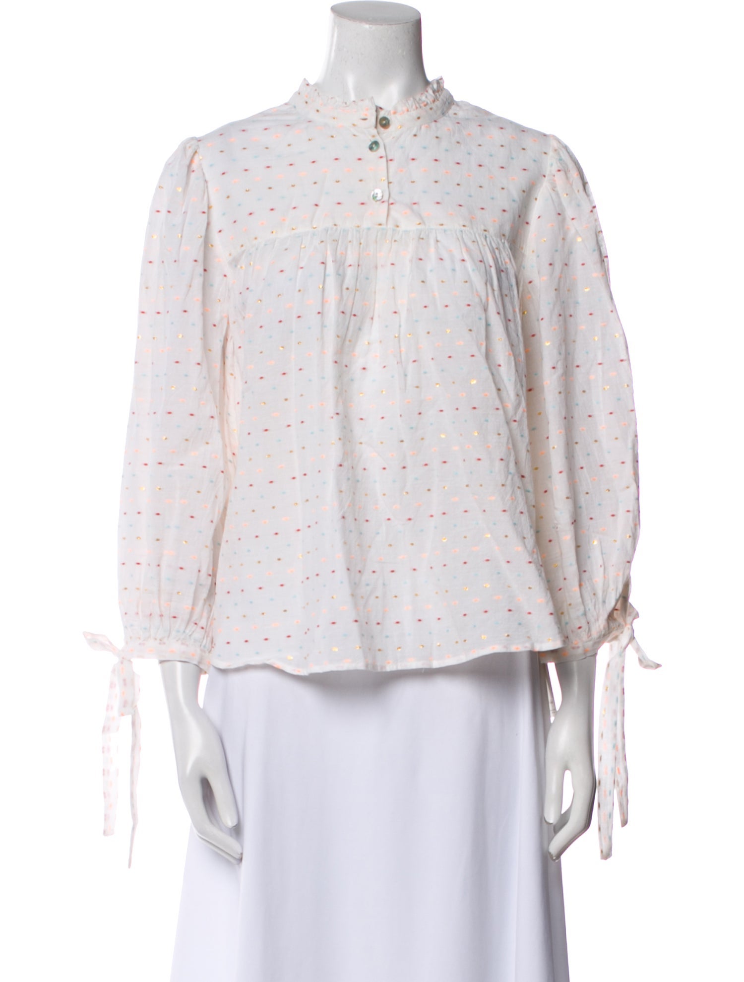 Warm Floral Print Mock Neck Button-Up Top