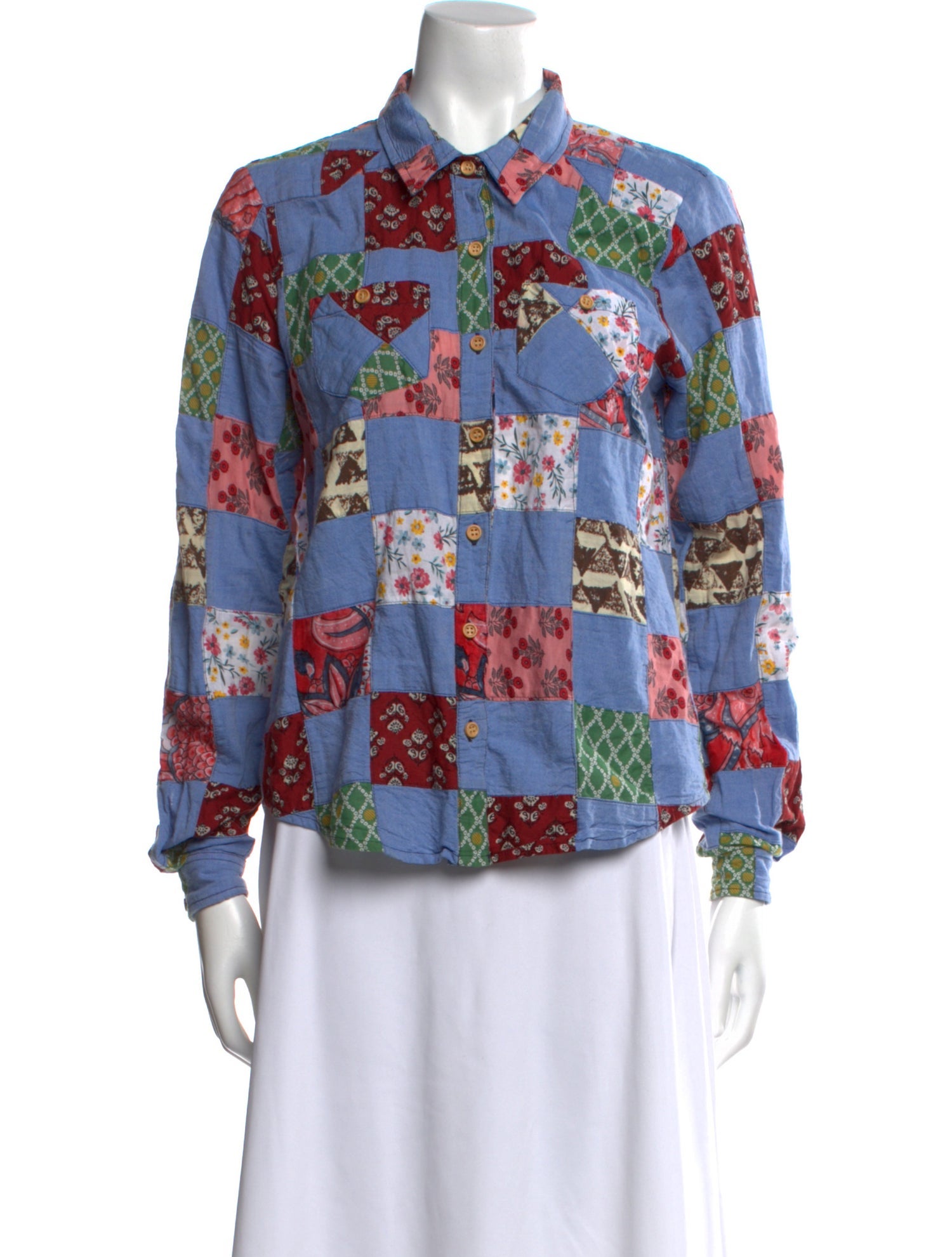 Warm Printed Long Sleeve Button-Up Top