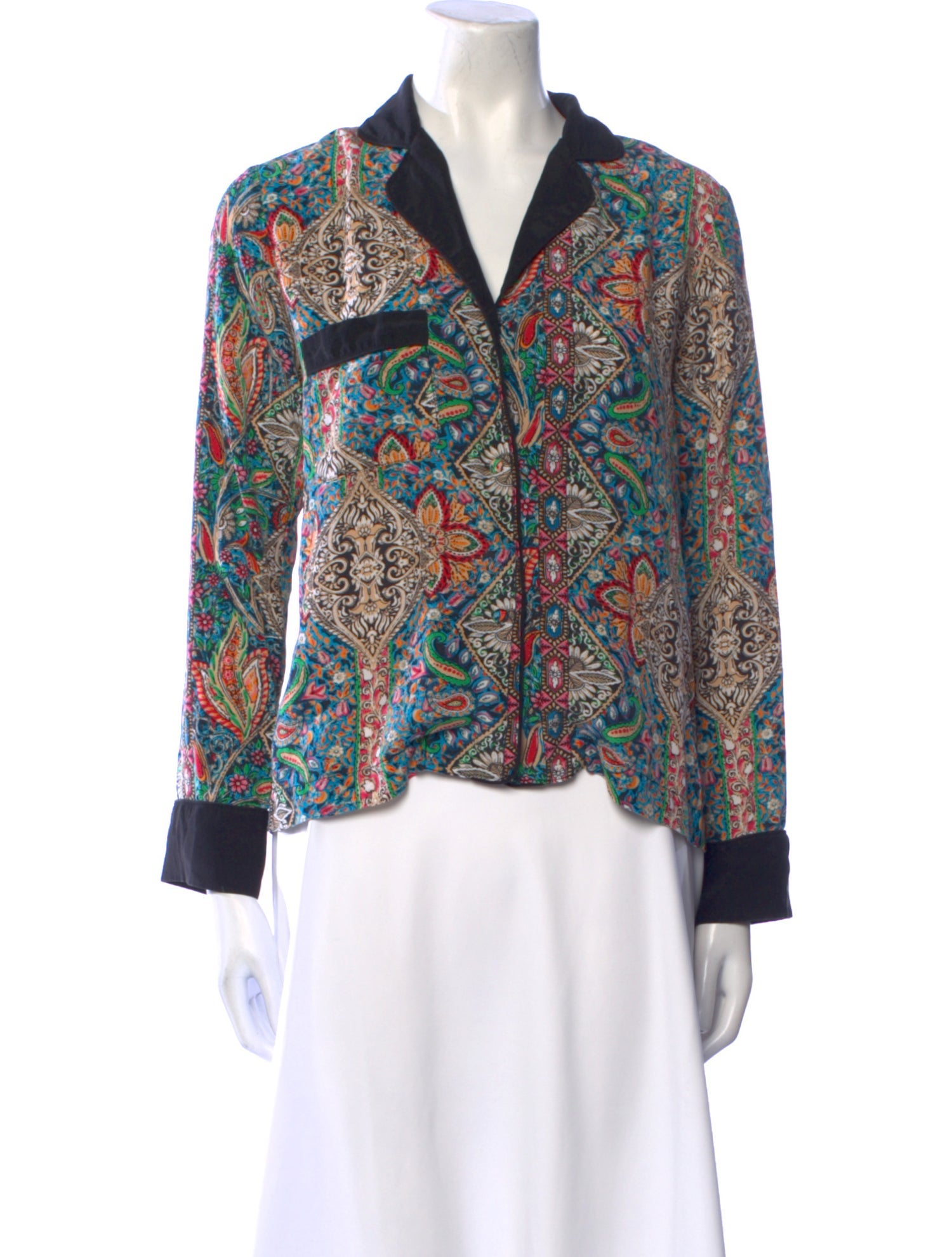 Warm Silk Paisley Print Button-Up Top