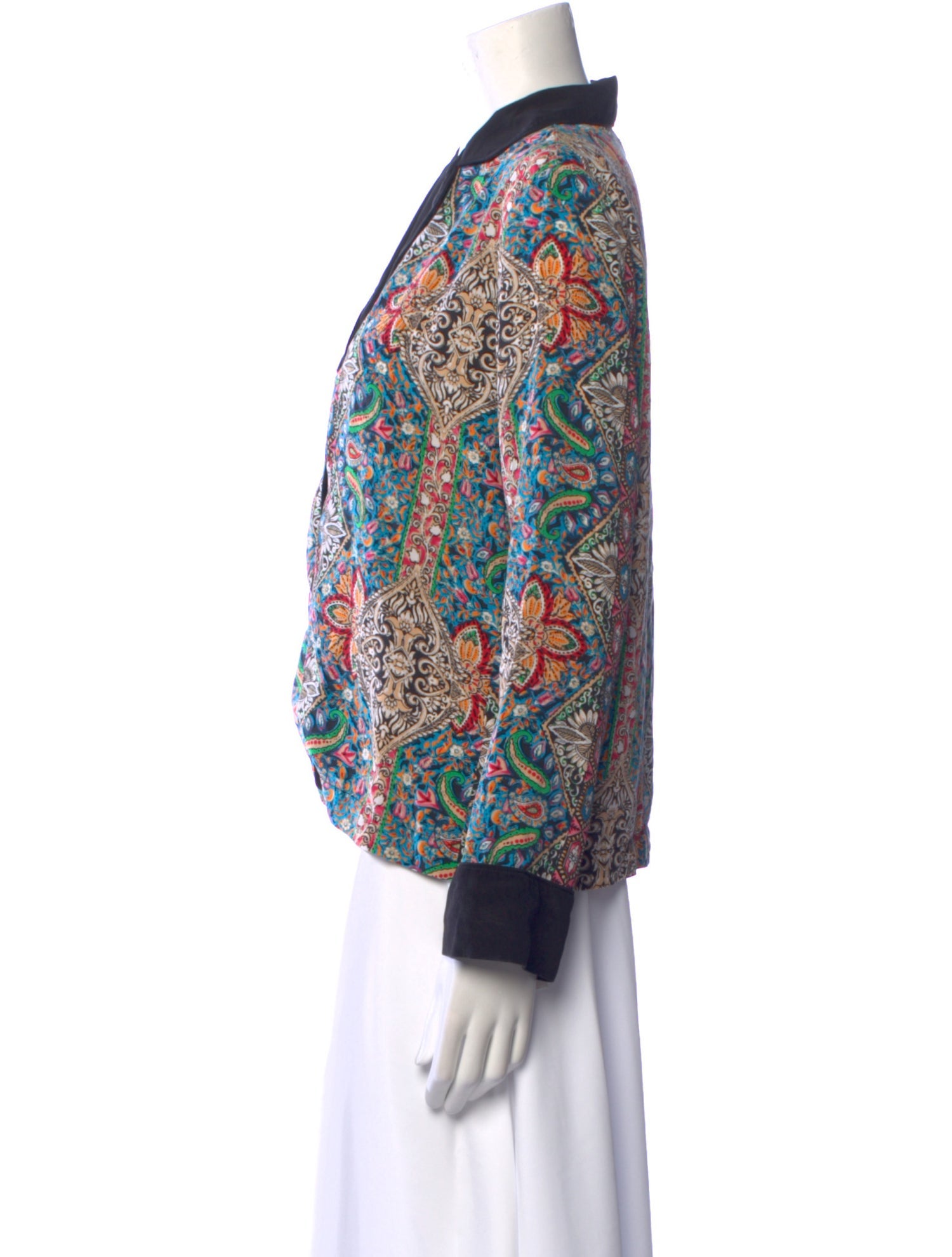 Warm Silk Paisley Print Button-Up Top