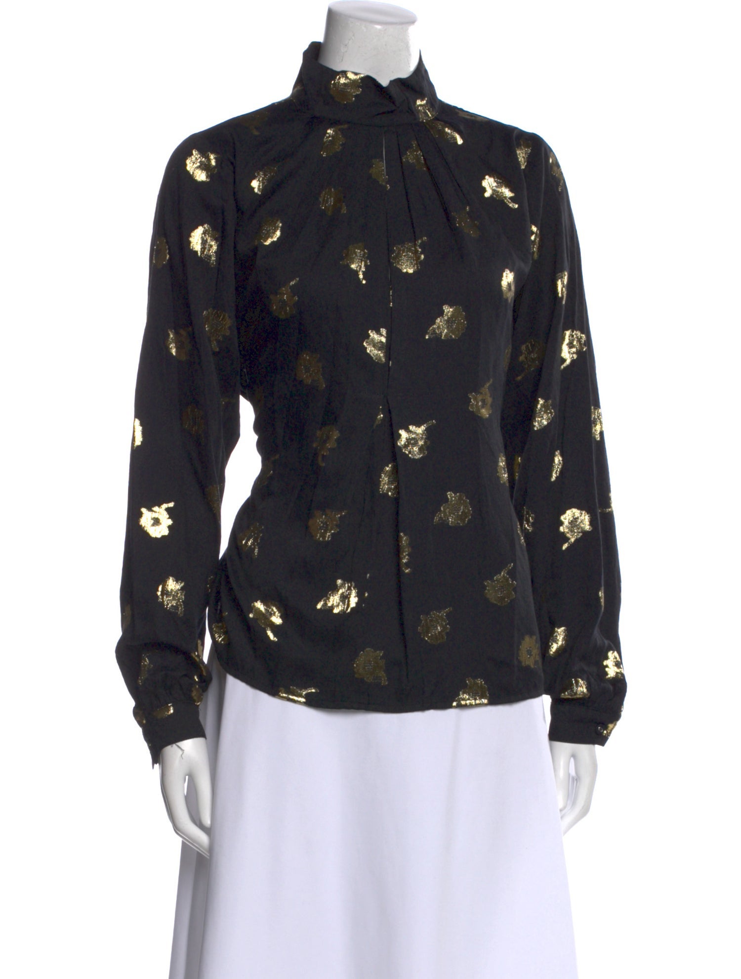 Warm Floral Print Mock Neck Button-Up Top