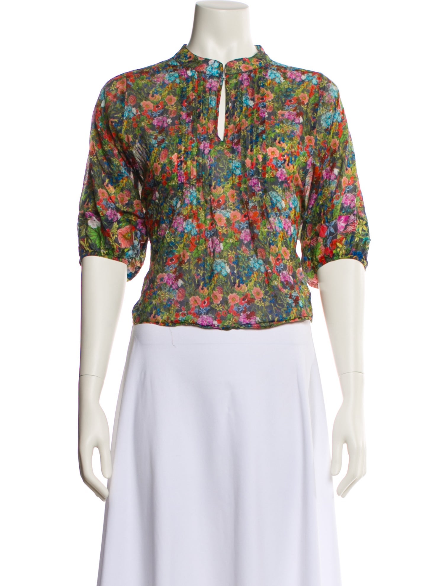 Warm Floral Print Mock Neck Crop Top