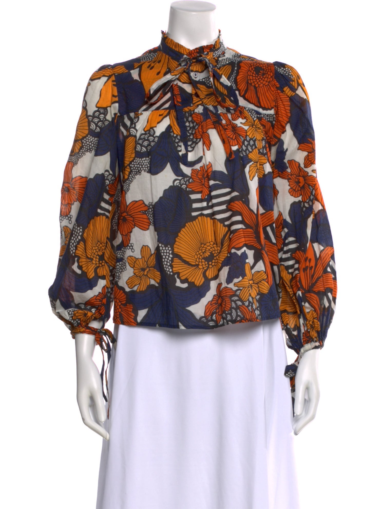 Warm Floral Print Mock Neck Blouse