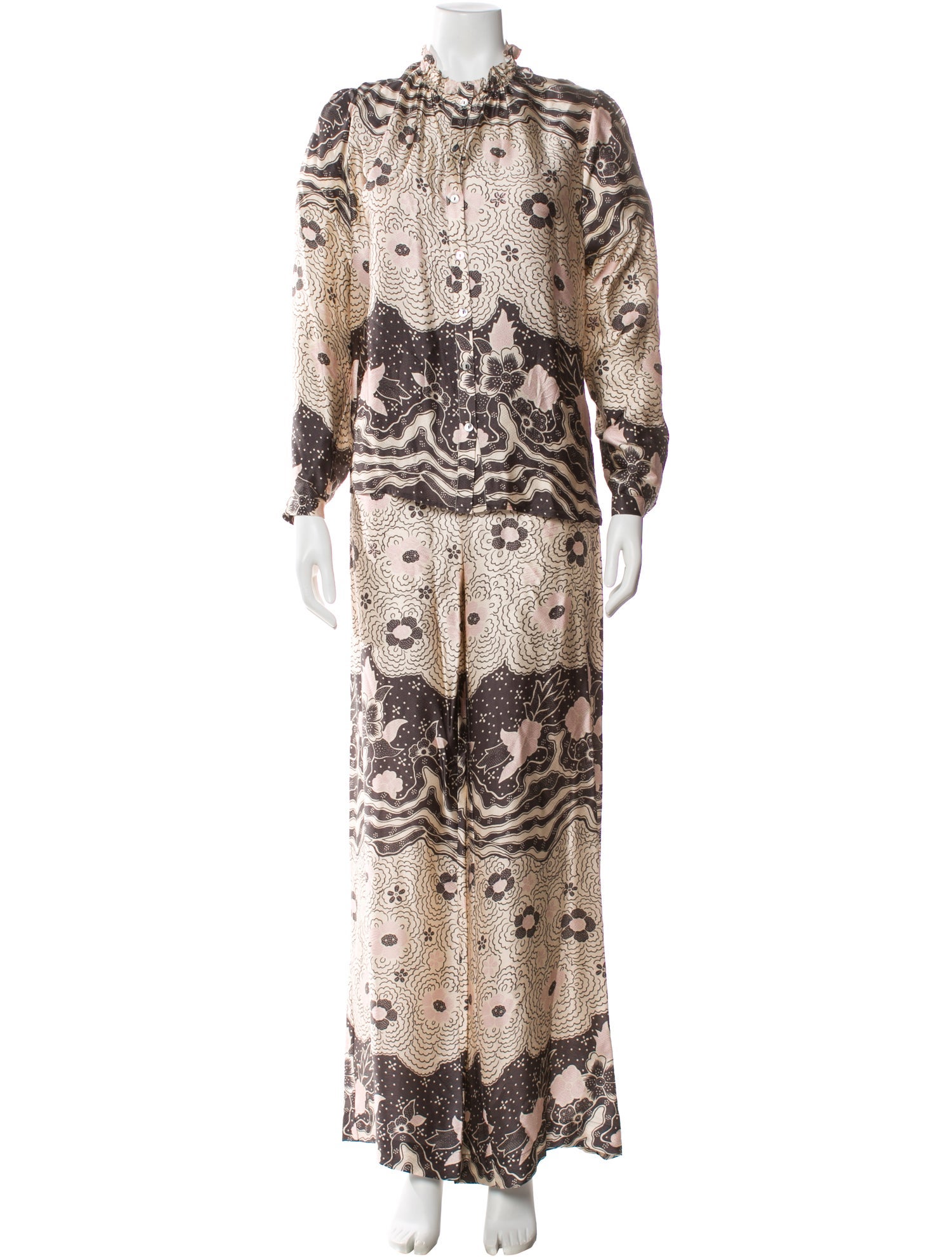 Warm Silk Floral Print Pajamas