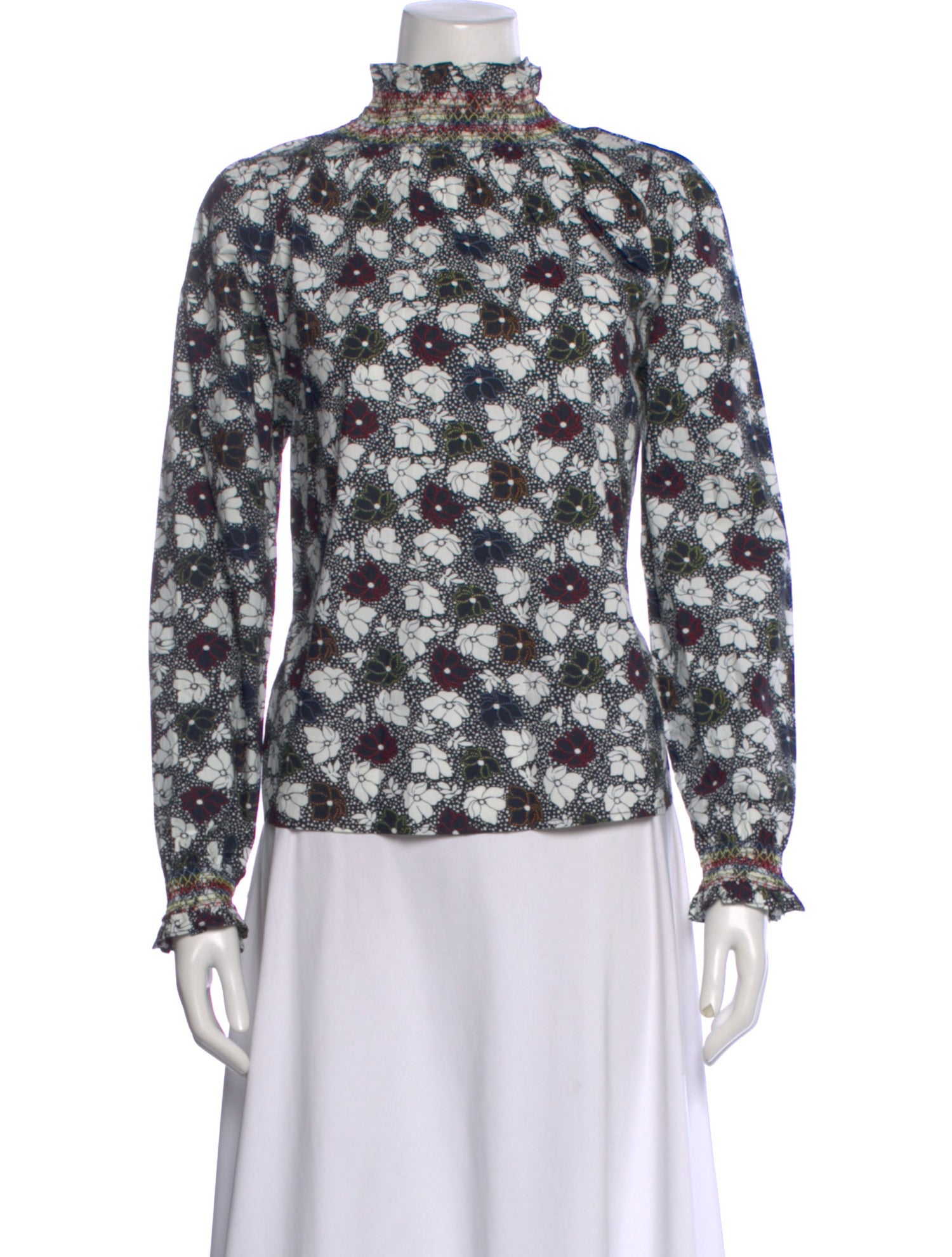 Warm Floral Print Turtleneck Blouse