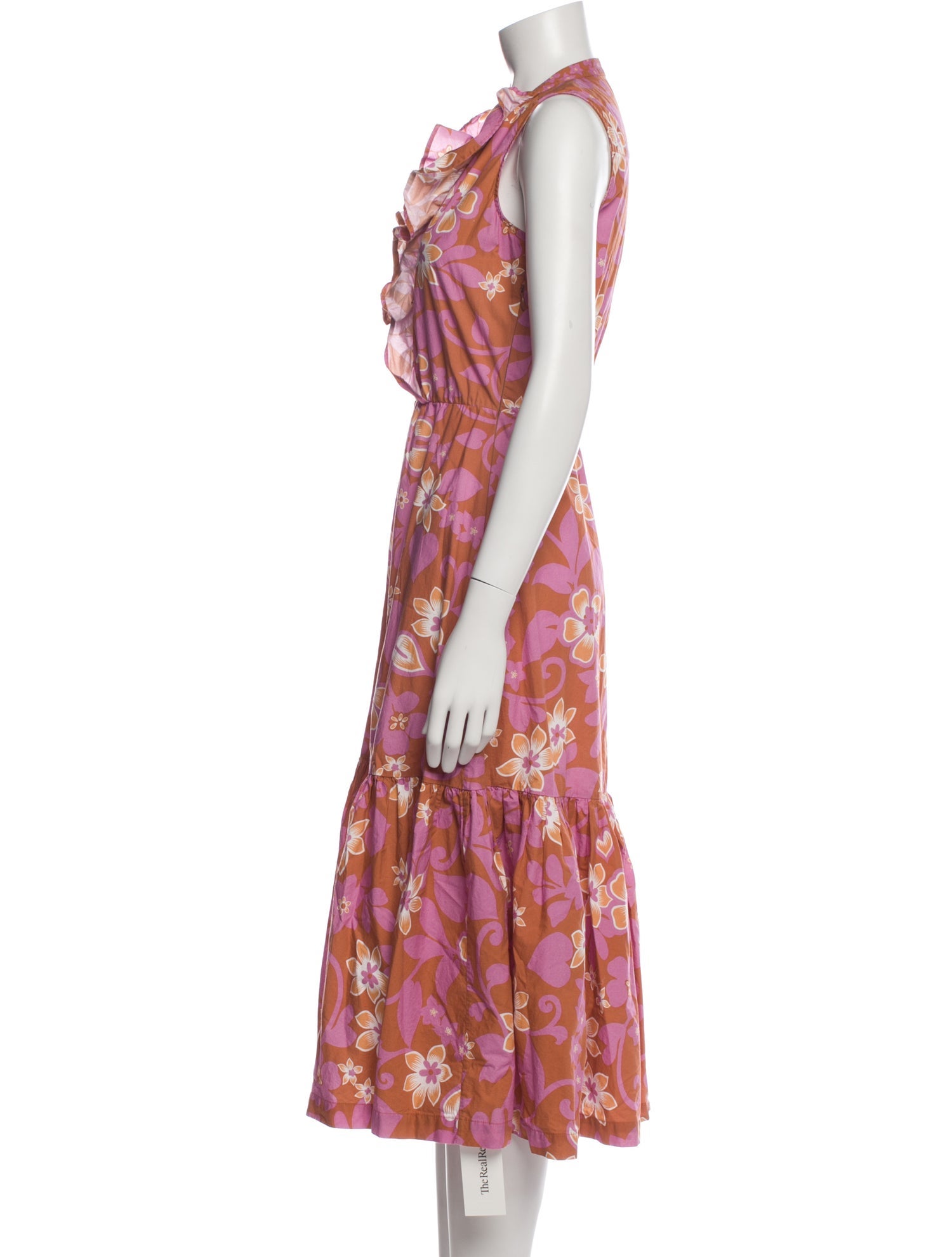 Warm Floral Print Midi Length Dress