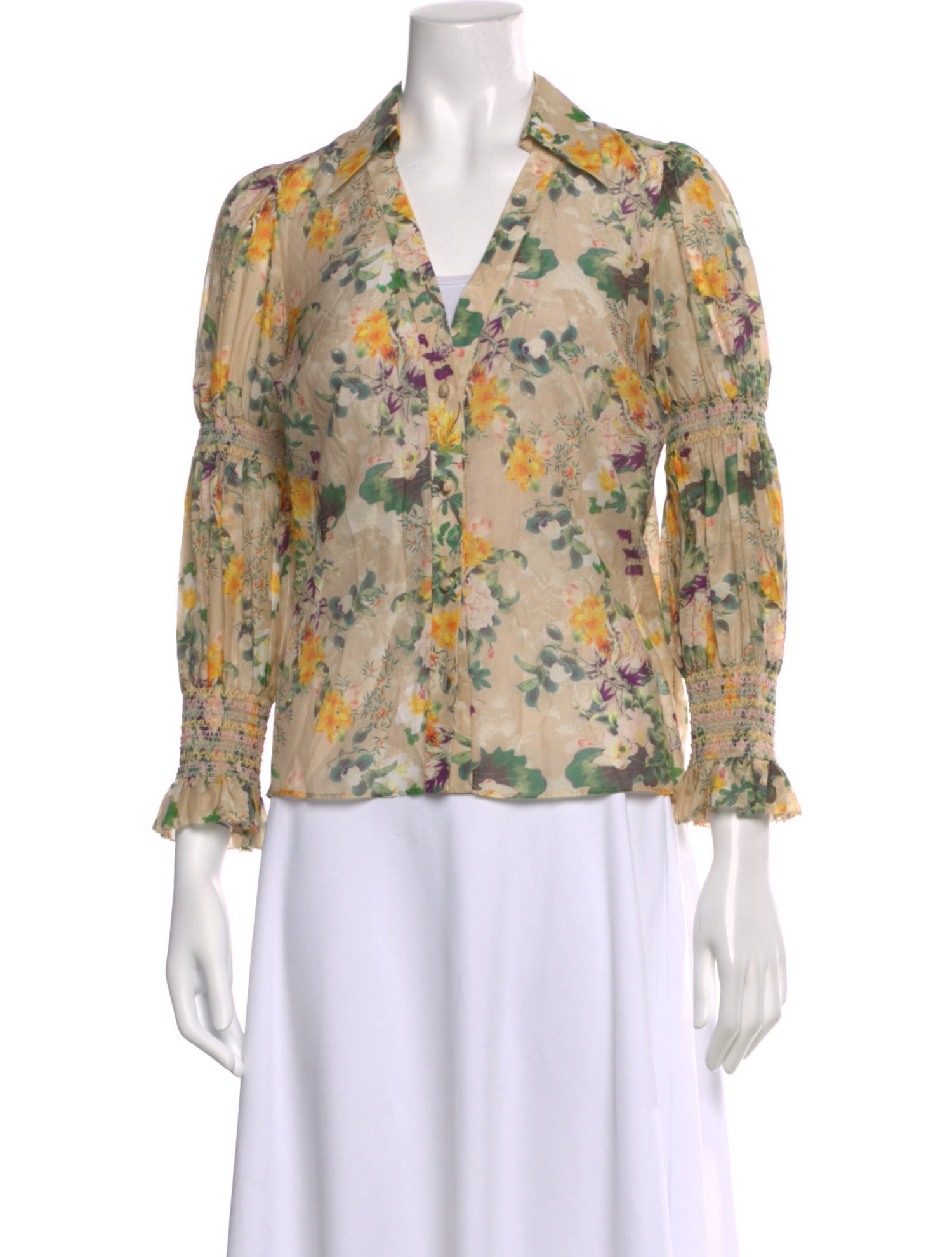 Warm Floral Print Long Sleeve Blouse