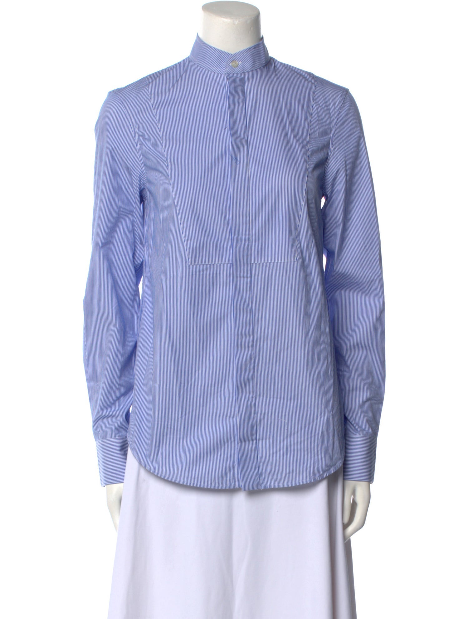 WARDROBE.NYC Striped Mock Neck Button-Up Top