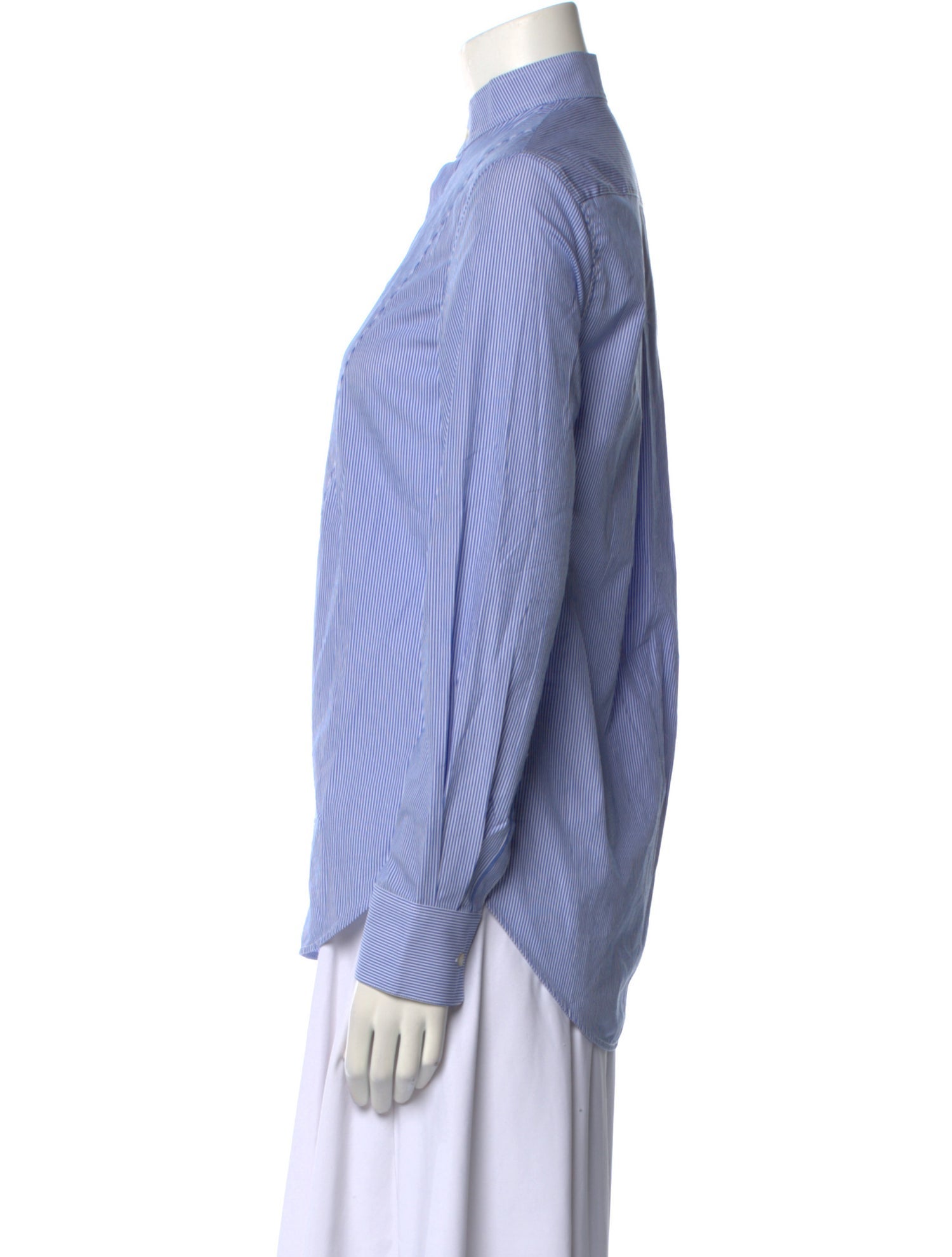 WARDROBE.NYC Striped Mock Neck Button-Up Top