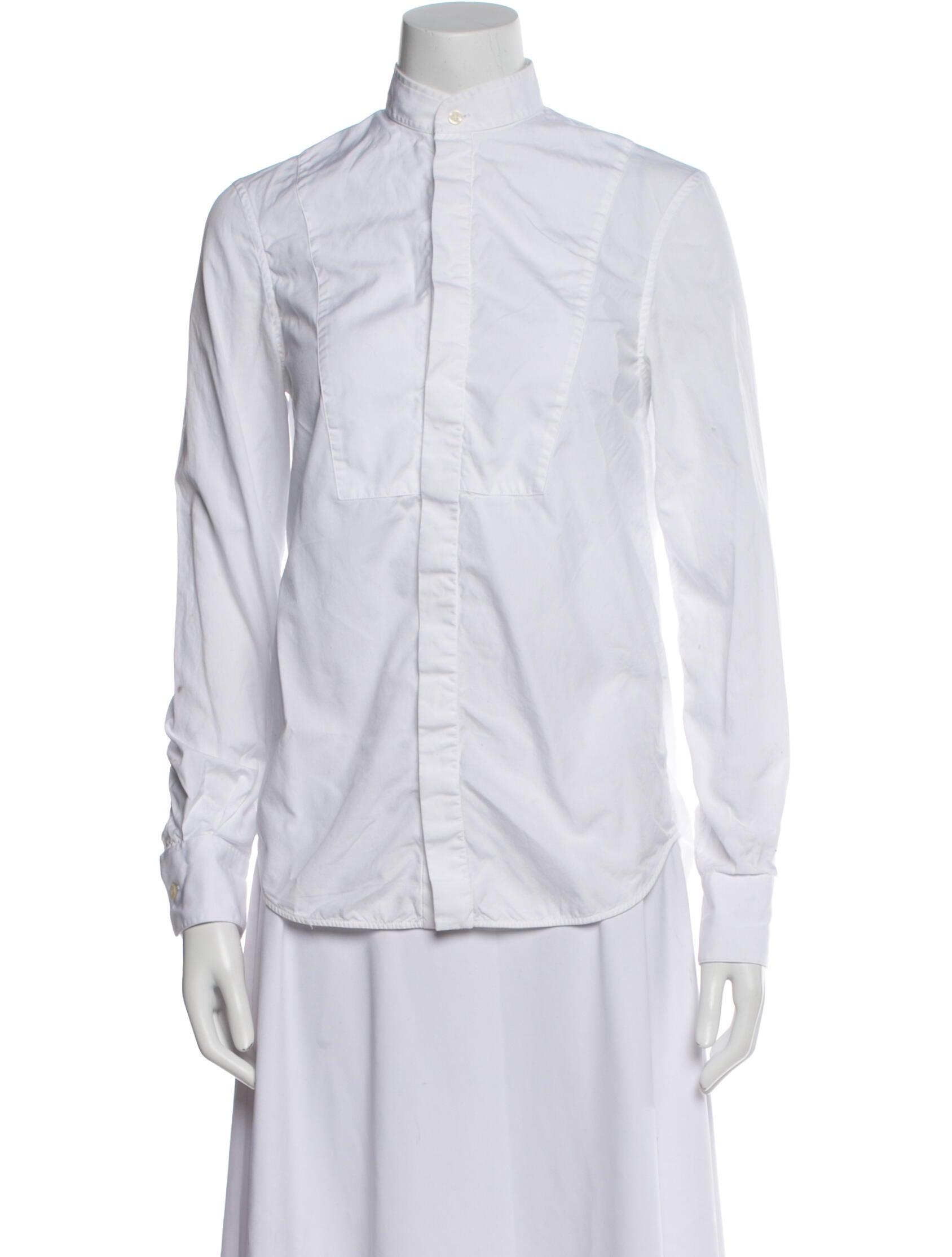 WARDROBE.NYC Mock Neck Long Sleeve Button-Up Top