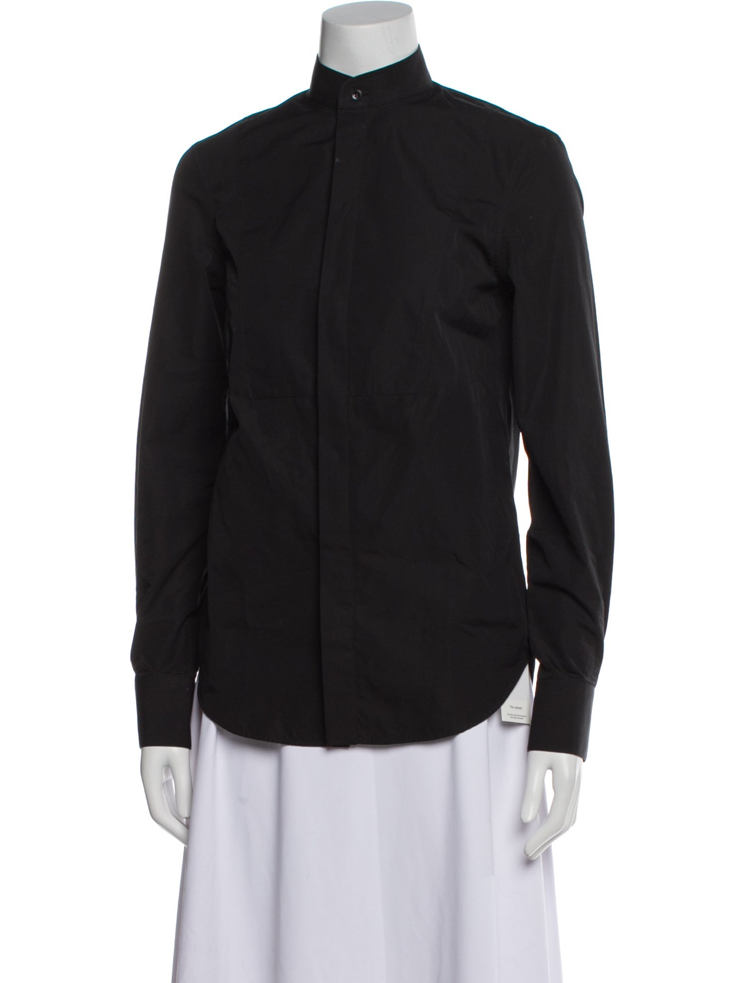 WARDROBE.NYC Mock Neck Long Sleeve Button-Up Top