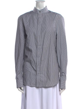 WARDROBE.NYC Striped Mock Neck Button-Up Top