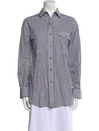 WARDROBE.NYC Striped Long Sleeve Button-Up Top