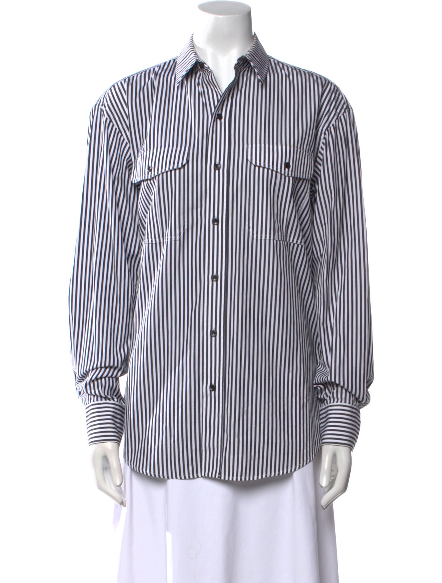 WARDROBE.NYC Striped Long Sleeve Button-Up Top