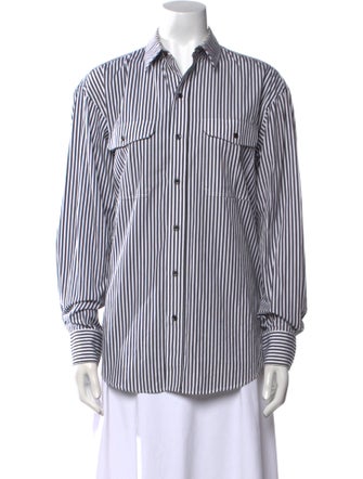 WARDROBE.NYC Striped Long Sleeve Button-Up Top