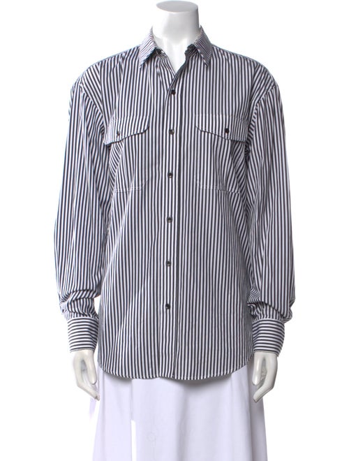 WARDROBE.NYC Striped Long Sleeve Button-Up Top