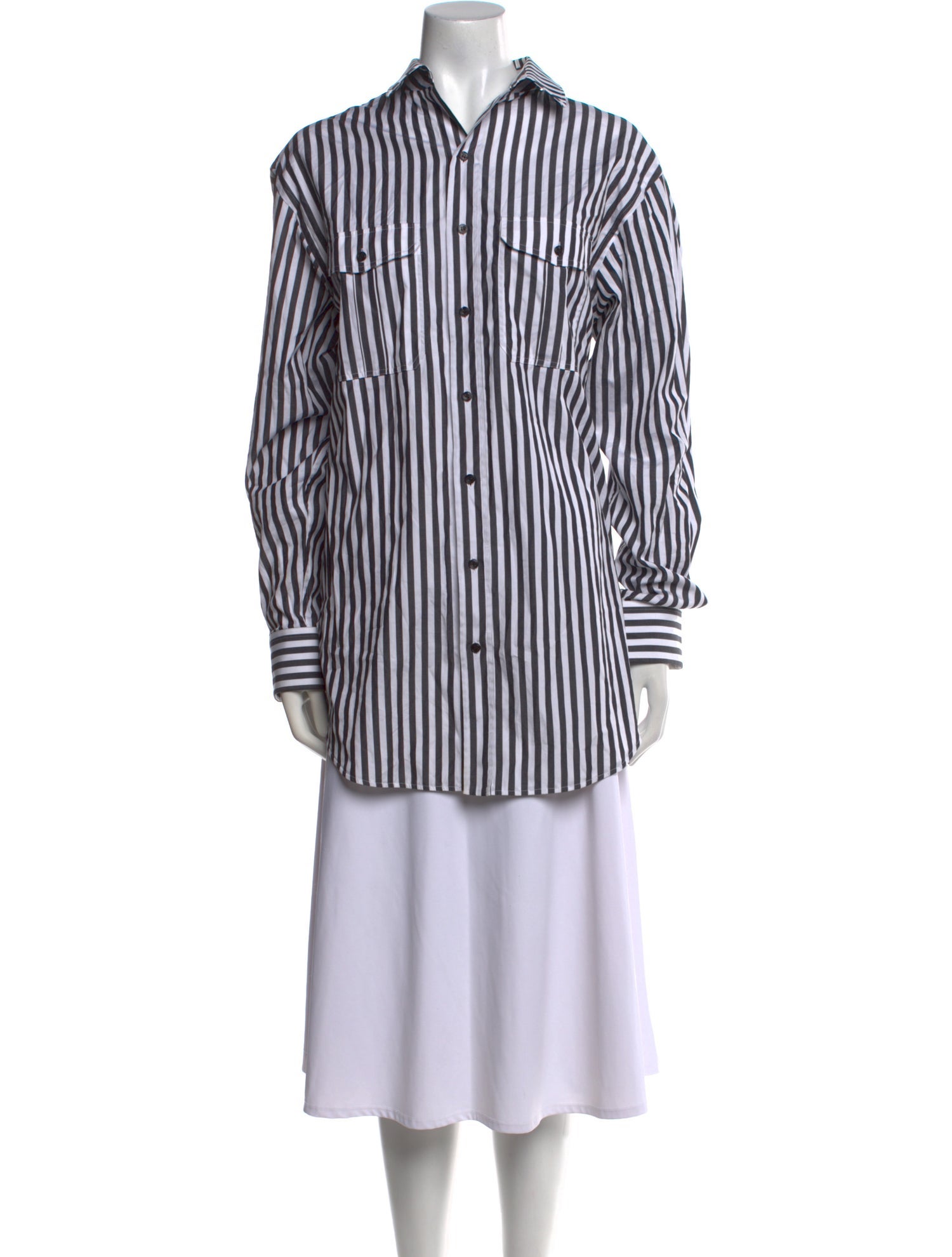 WARDROBE.NYC Striped Long Sleeve Button-Up Top