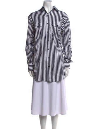 WARDROBE.NYC Striped Long Sleeve Button-Up Top