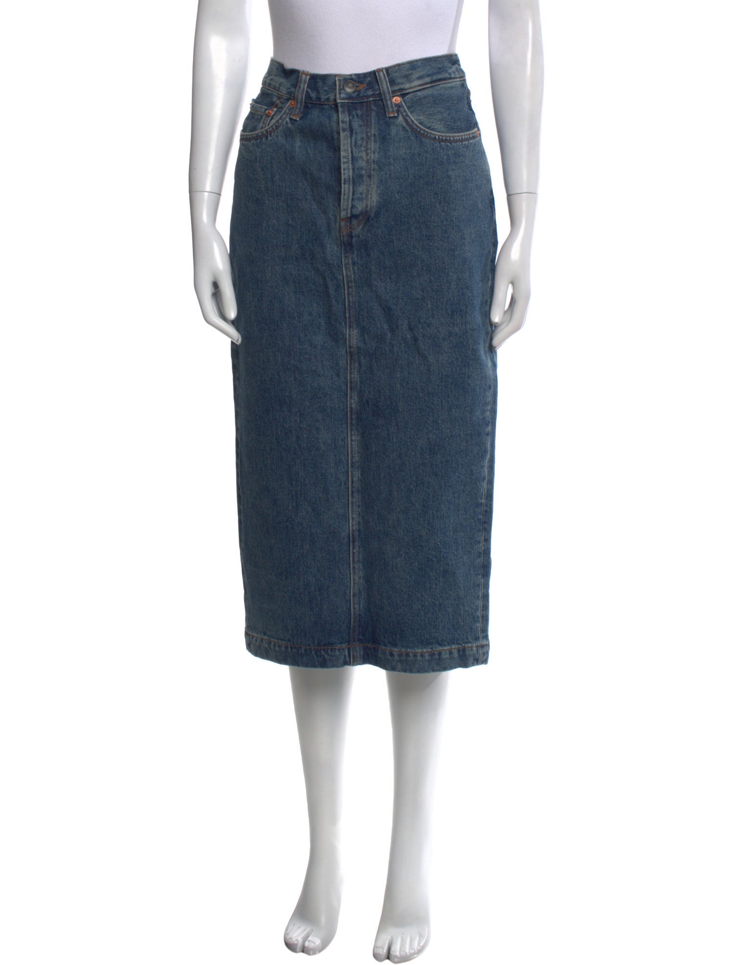 WARDROBE.NYC Distressed Accents Midi Length Skirt