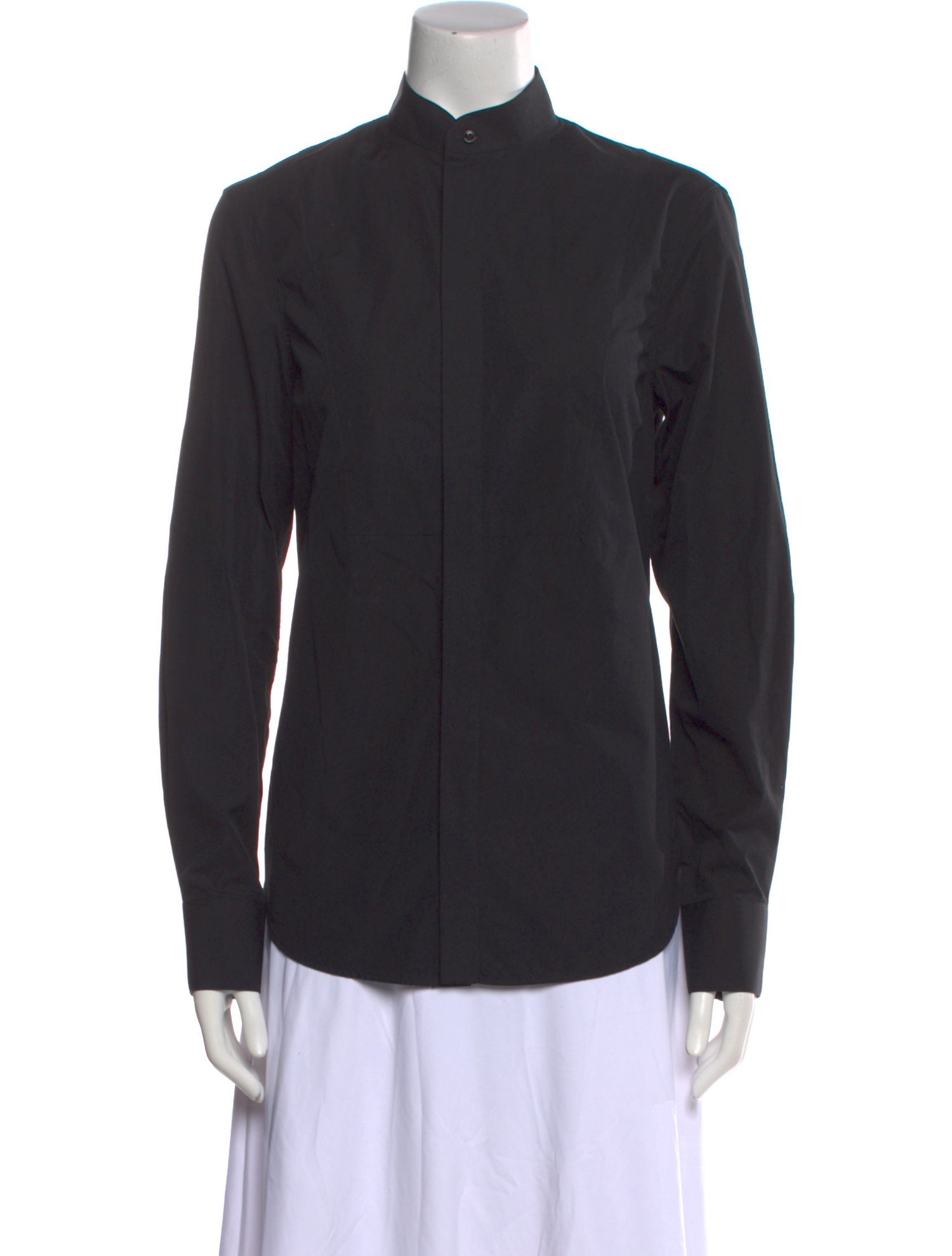 WARDROBE.NYC Mock Neck Long Sleeve Button-Up Top