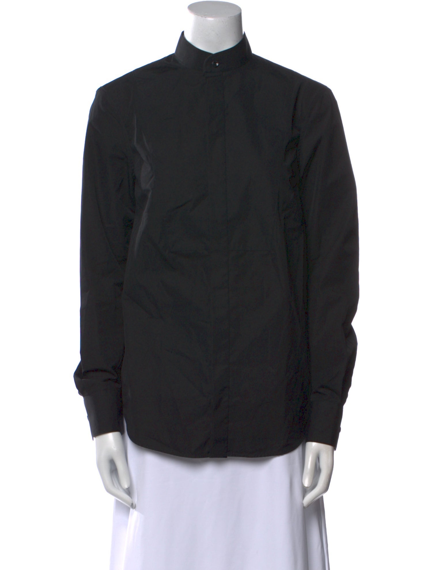 WARDROBE.NYC Mock Neck Long Sleeve Button-Up Top