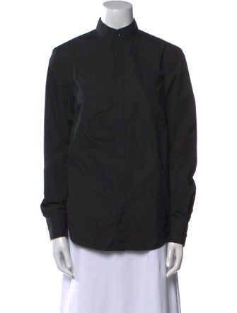 WARDROBE.NYC Mock Neck Long Sleeve Button-Up Top