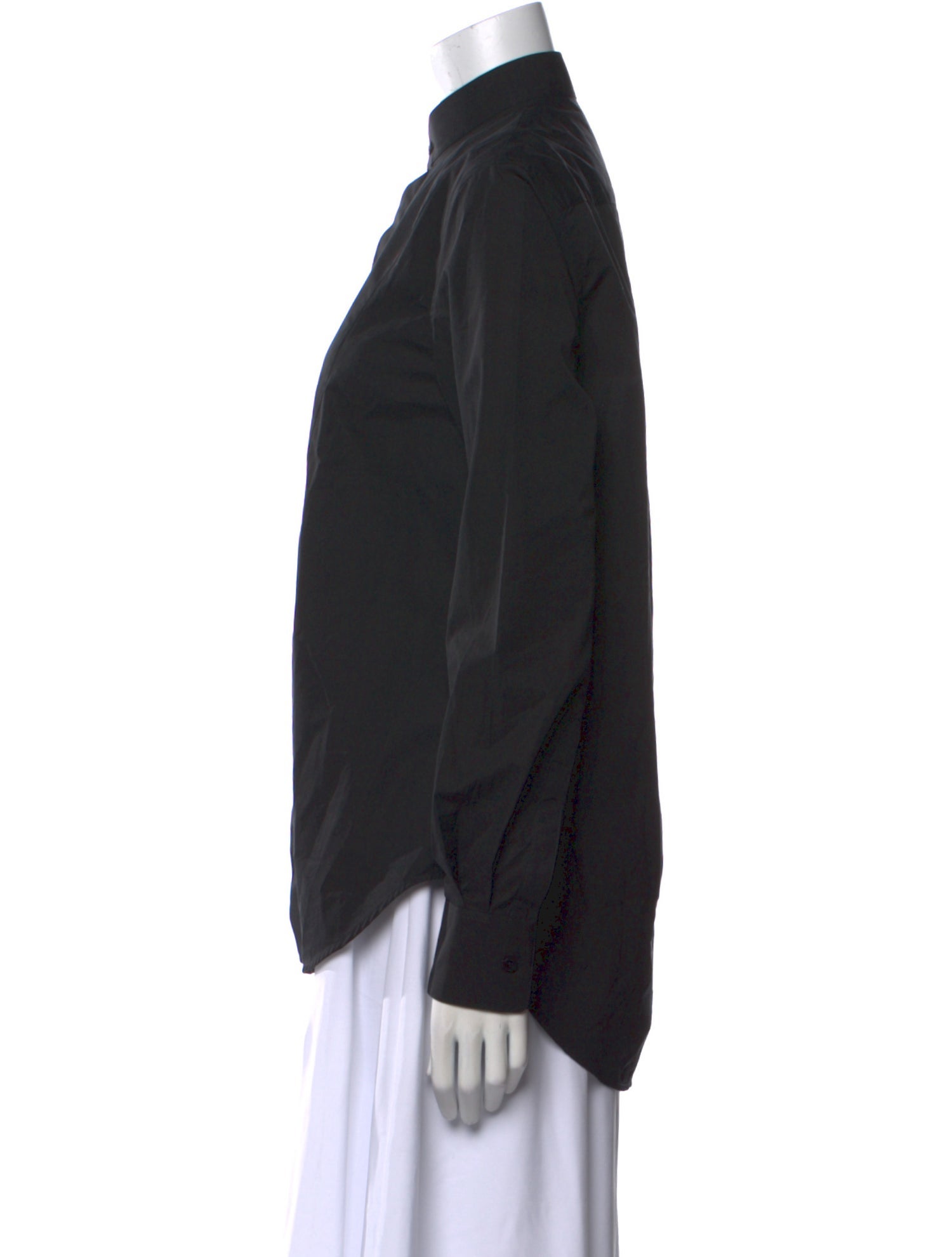 WARDROBE.NYC Mock Neck Long Sleeve Button-Up Top