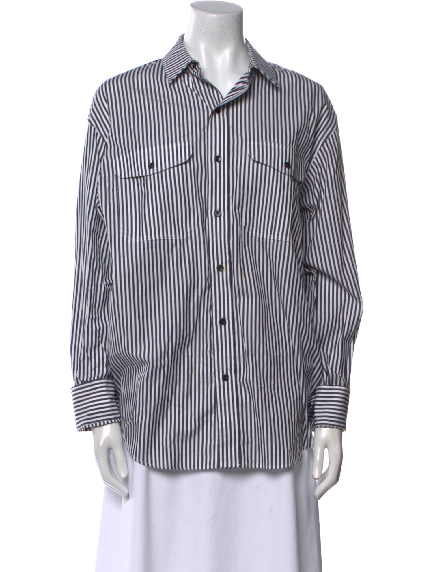 WARDROBE.NYC Striped Long Sleeve Button-Up Top