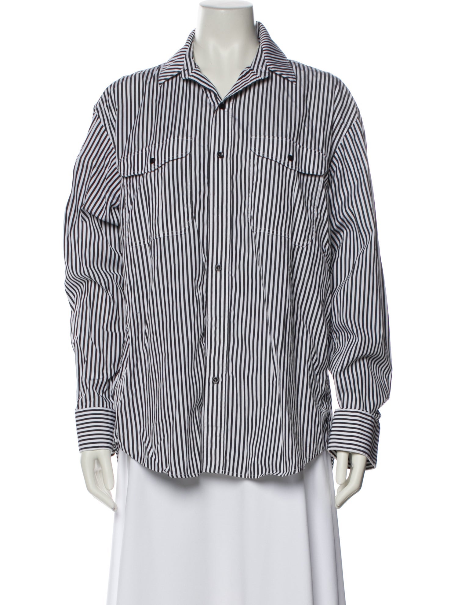 WARDROBE.NYC Striped Long Sleeve Button-Up Top