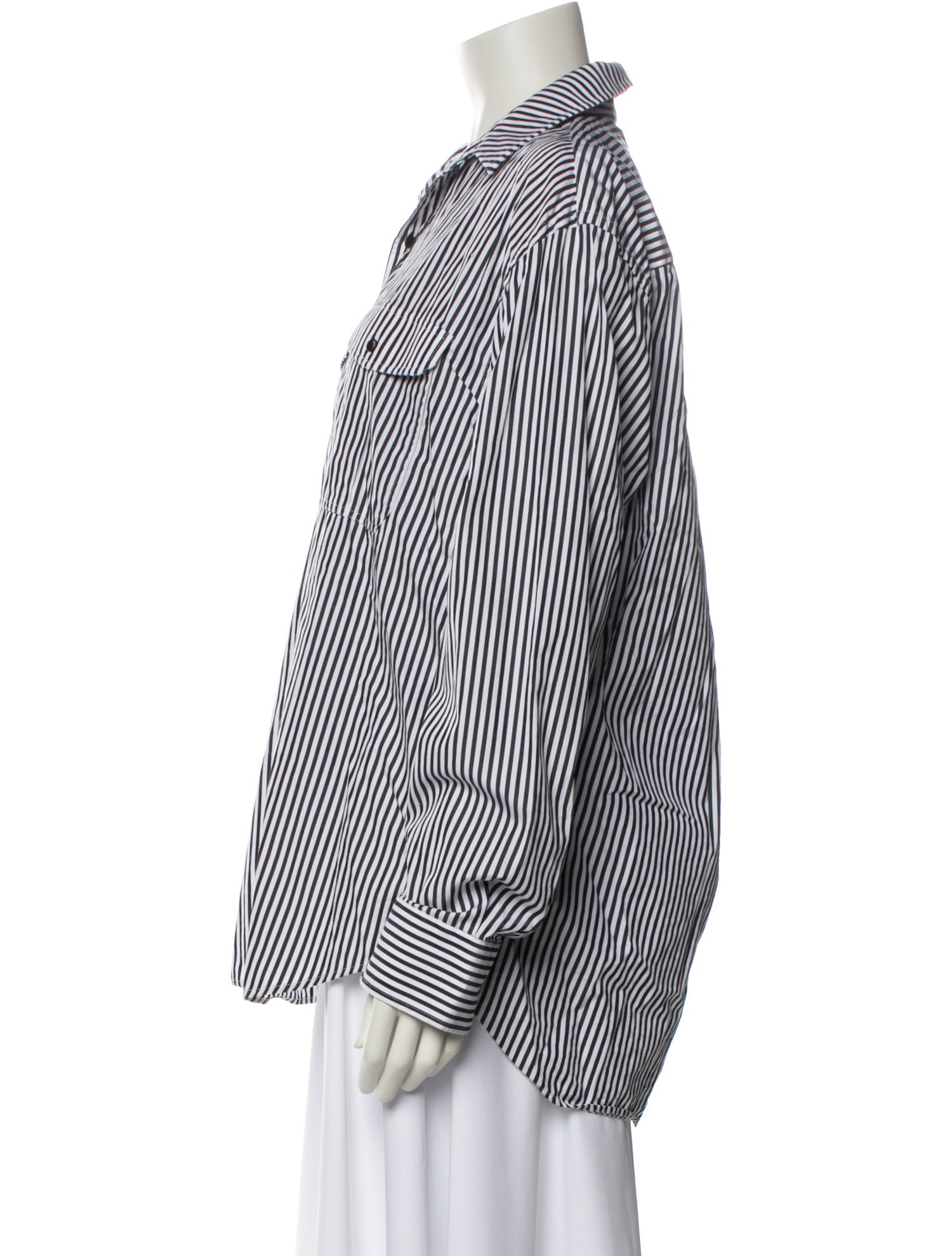 WARDROBE.NYC Striped Long Sleeve Button-Up Top