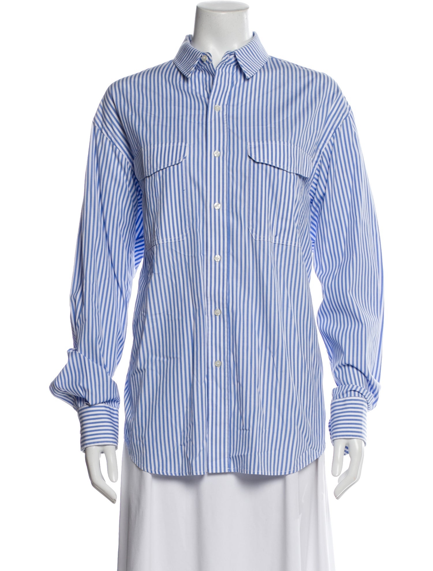 WARDROBE.NYC Striped Long Sleeve Button-Up Top