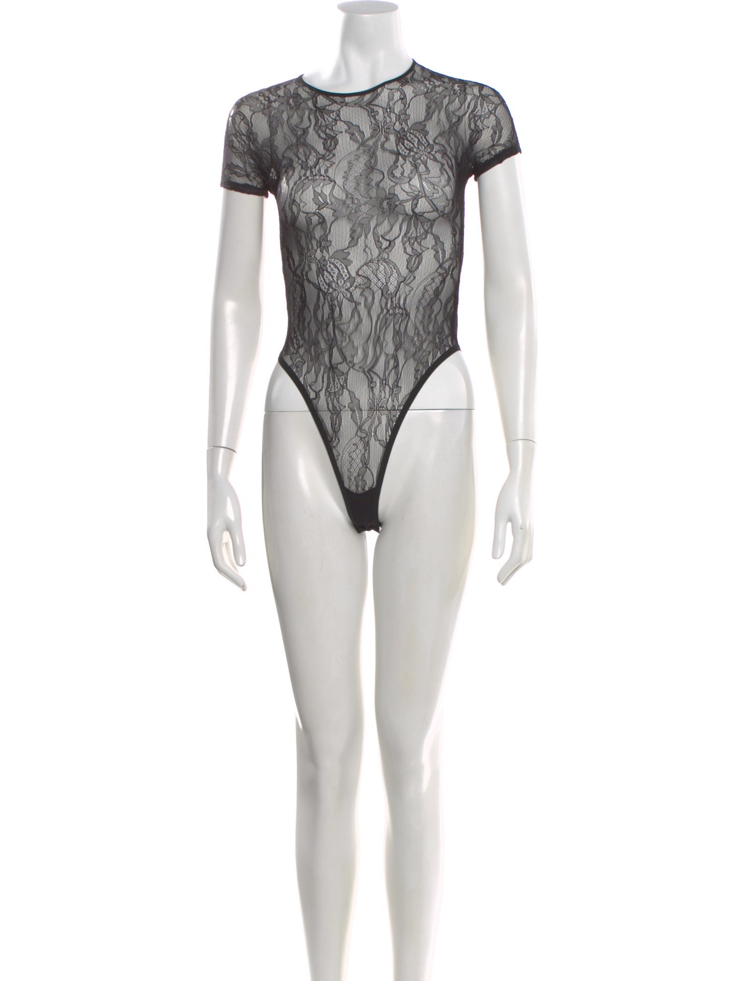 WARDROBE.NYC Lace Pattern Crew Neck Bodysuit