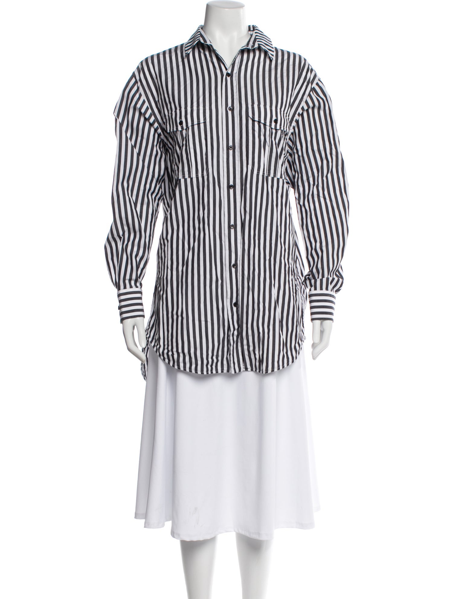 WARDROBE.NYC Striped Long Sleeve Button-Up Top