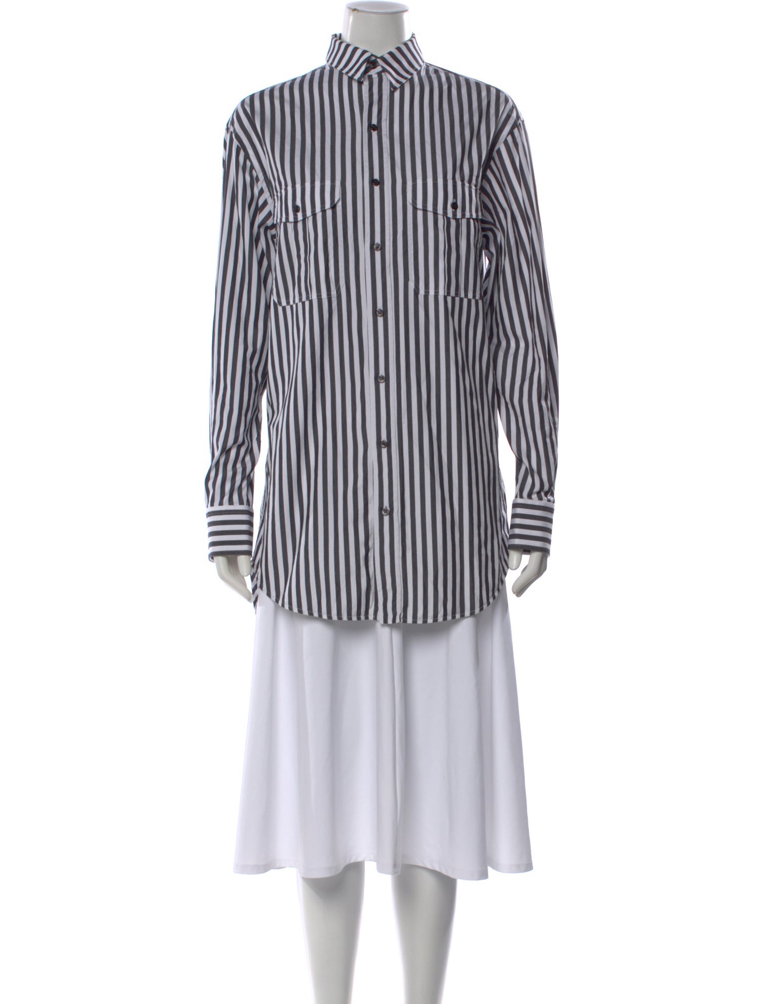 WARDROBE.NYC Striped Long Sleeve Button-Up Top