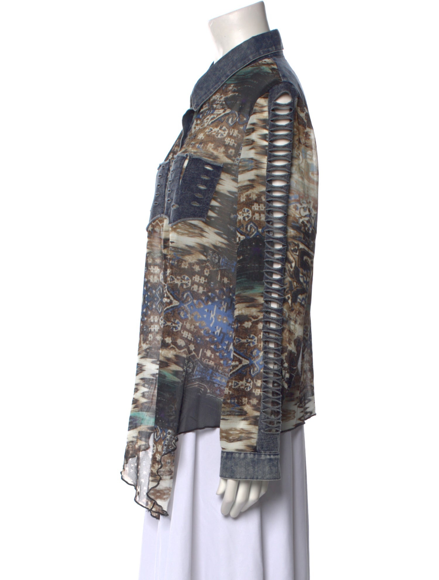 Azi Printed Long Sleeve Button-Up Top