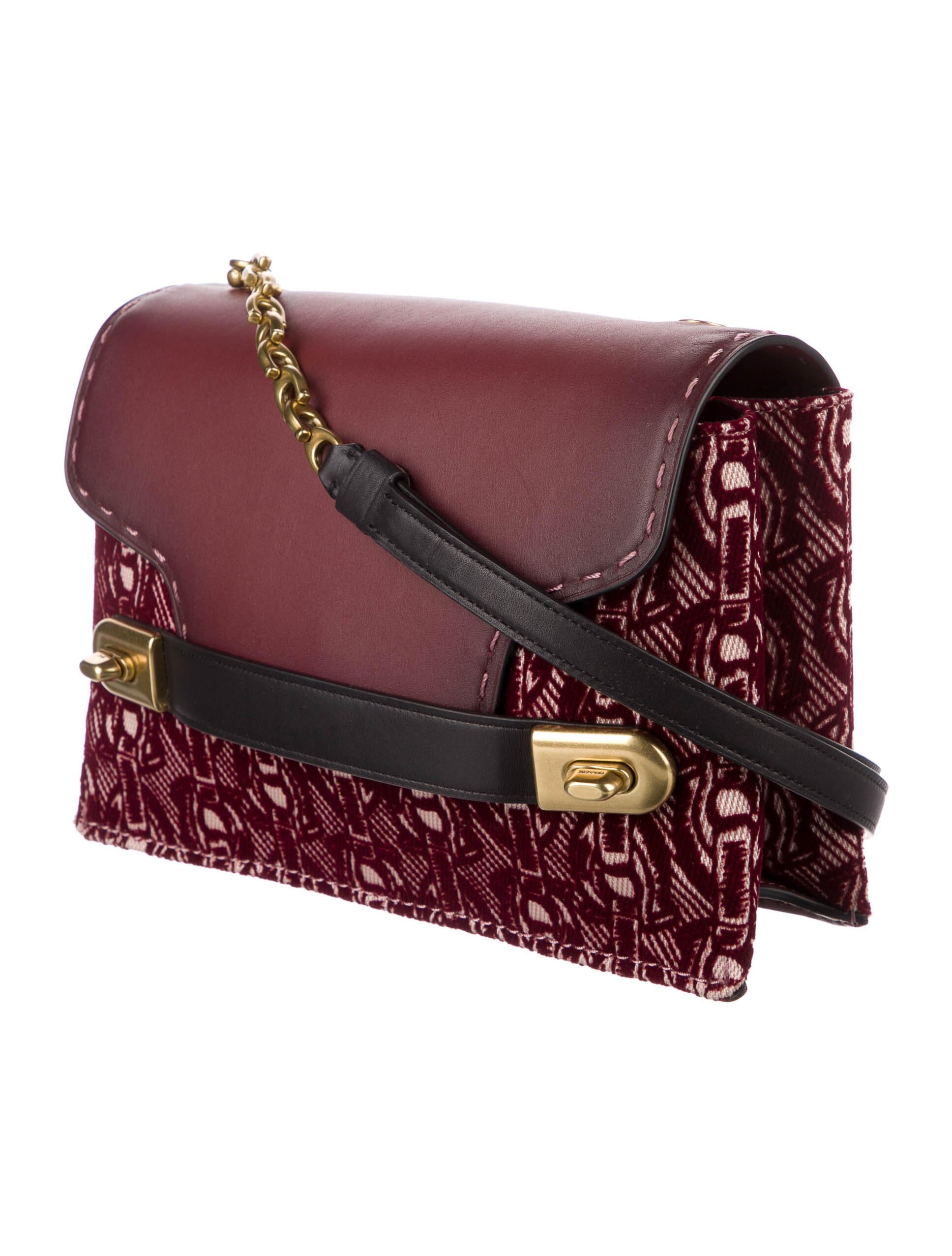 Coach 1941 Leathertrimmed Velvet Shoulder Bag Burgundy Shoulder Bags