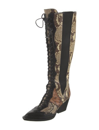 Coach 1941 Snakeskin Animal Print Lace-Up Boots