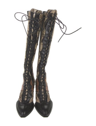 Coach 1941 Snakeskin Animal Print Lace-Up Boots