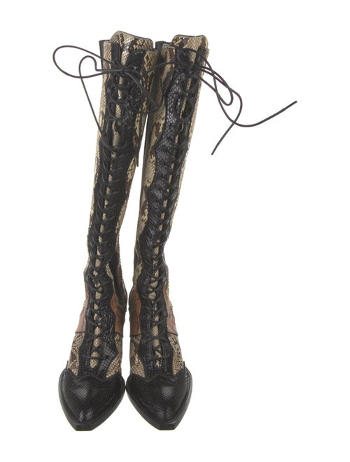 Coach 1941 Snakeskin Animal Print Lace-Up Boots