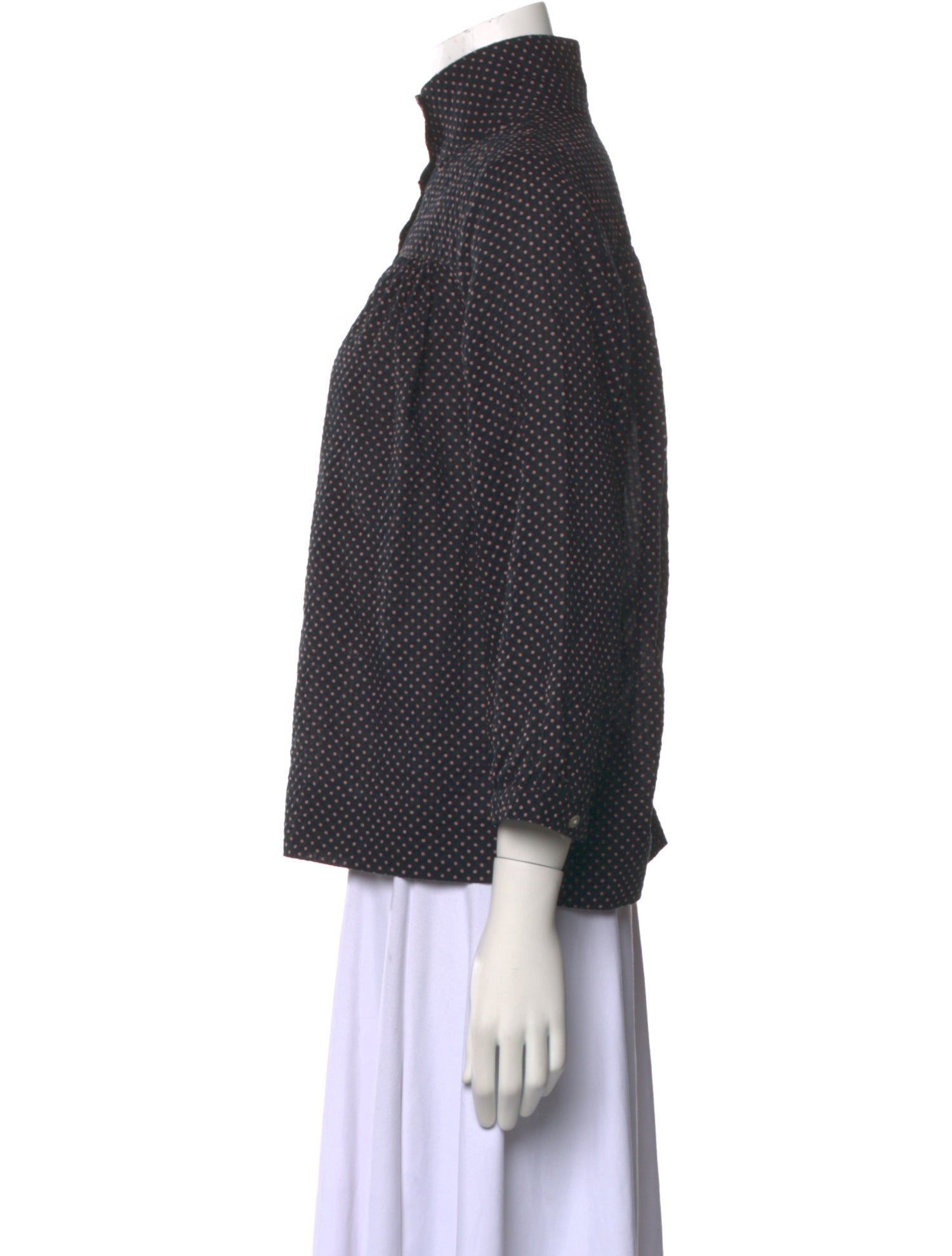 Horses Atelier Polka Dot Print Mock Neck Button-Up Top