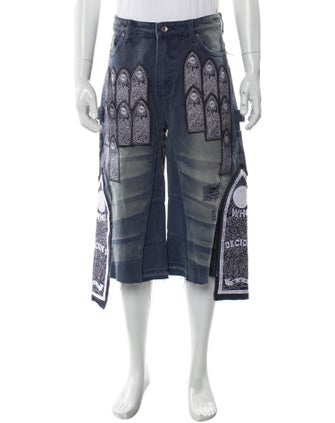 Who Decides War Printed Denim Shorts