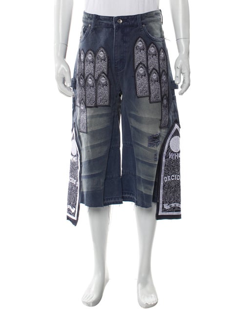 Who Decides War Printed Denim Shorts