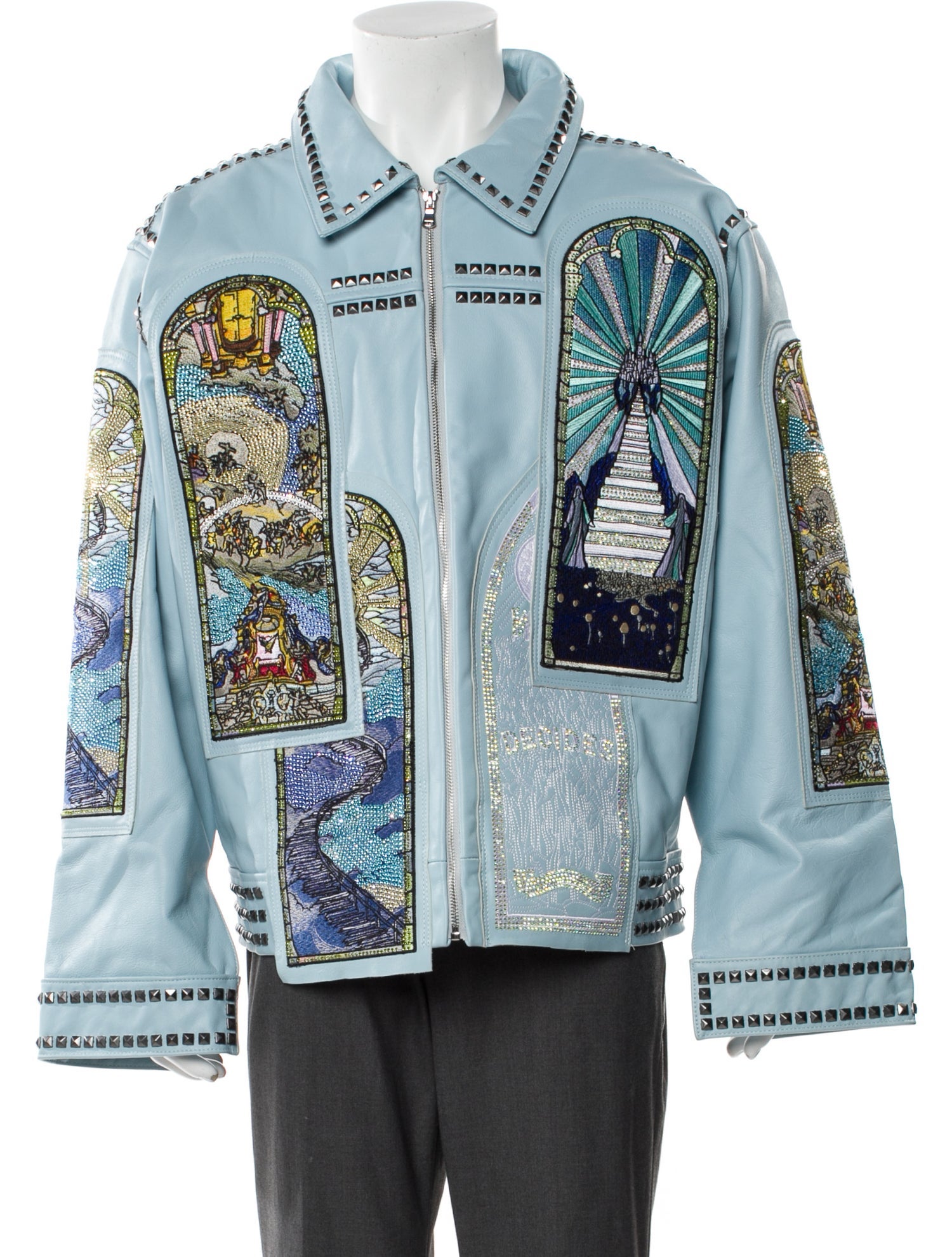 Who Decides War Leather Graphic Print Denim Jacket w/ Tags