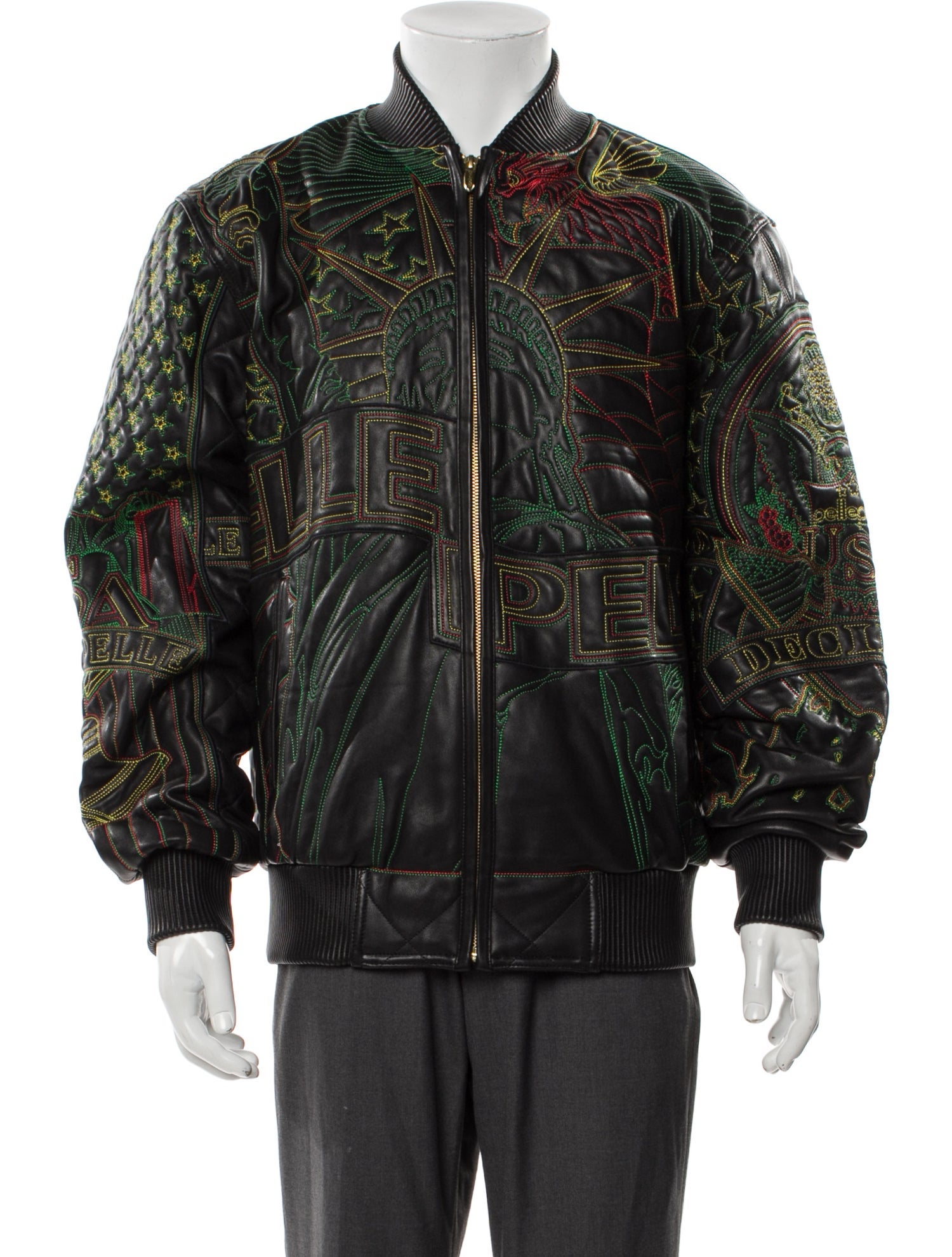Who Decides War Leather Graphic Print Bomber Jacket