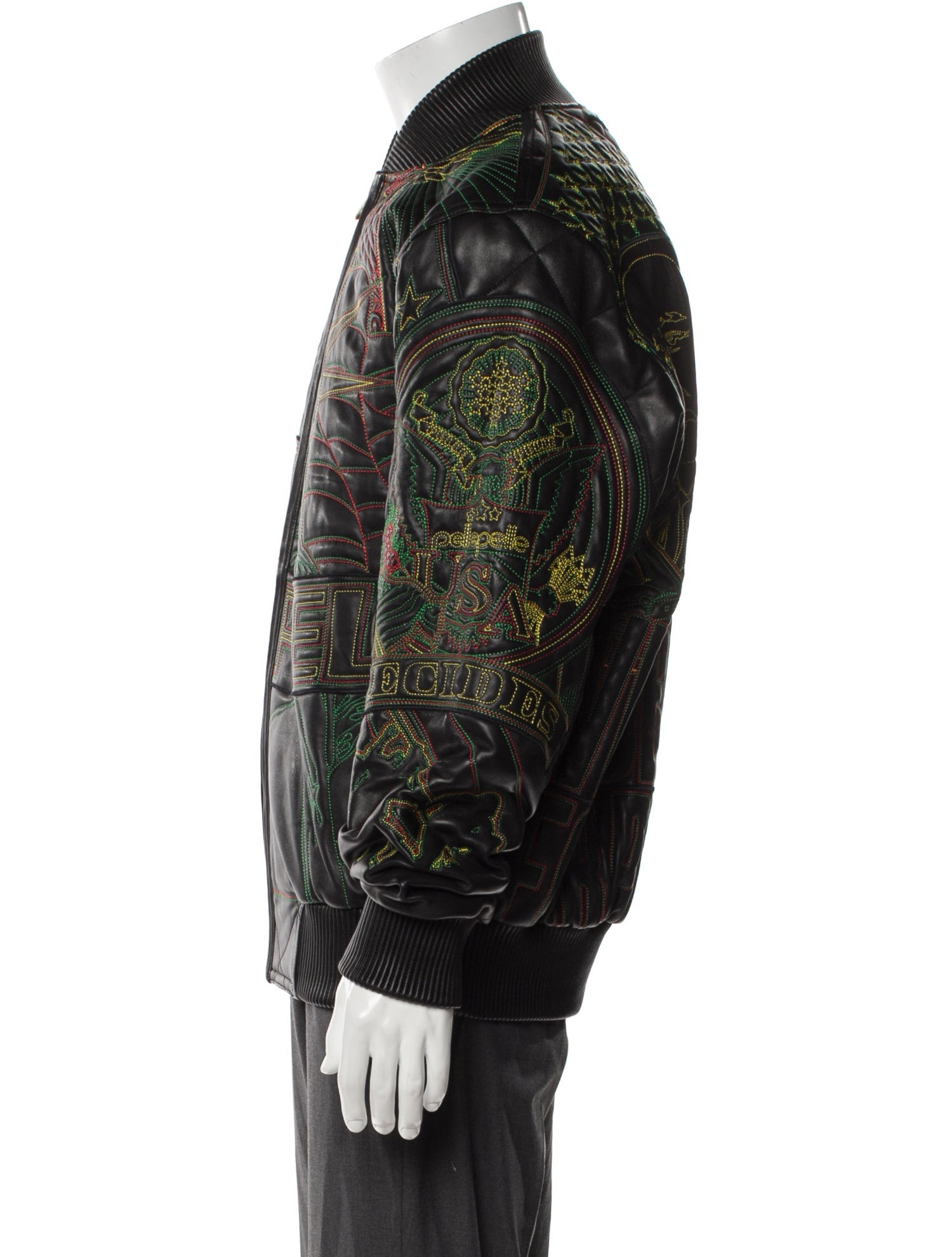 Who Decides War Leather Graphic Print Bomber Jacket