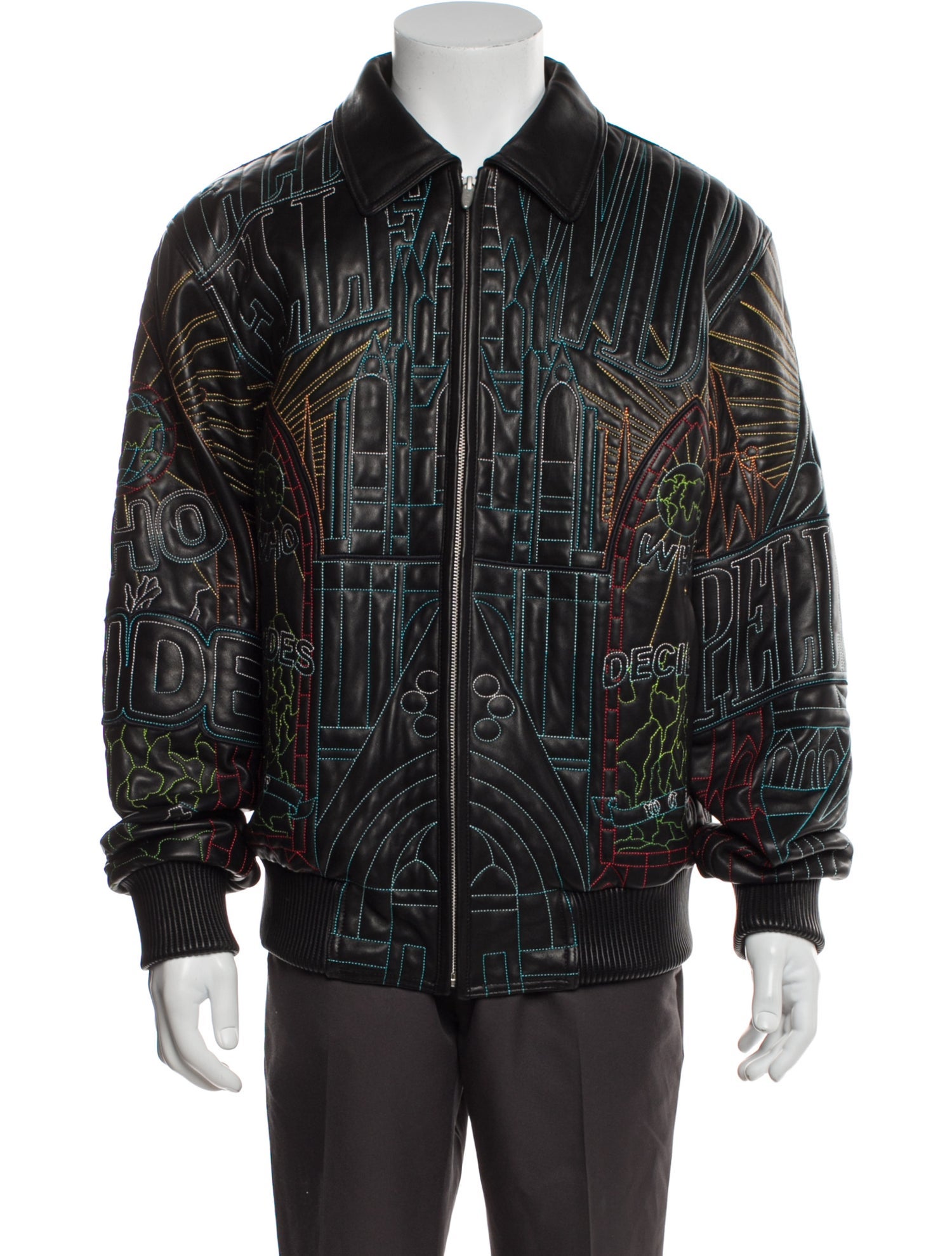 Who Decides War Leather Patterned Bomber Jacket